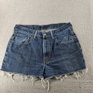 Levis 550‎ Shorts Womens 34 Blue Denim Relaxed Fit Cutoff Frayed Hem Casual